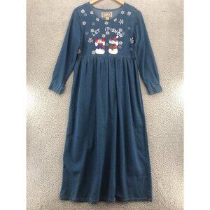 Tantrum Blues Dress Womens Medium Blue Denim Embroidered Holiday Long Sleeves